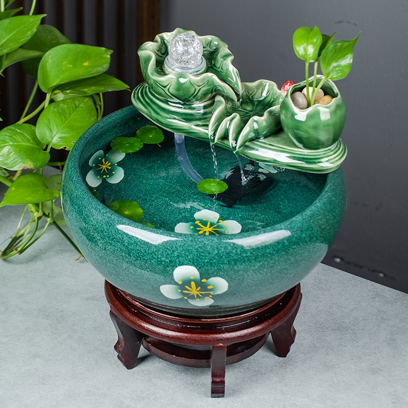 景德镇陶瓷流水鱼缸家用喷泉养鱼盆大号碗莲盆乌龟缸客厅造景摆件