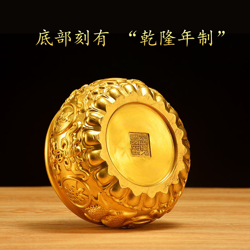 纯铜实心沈万三聚宝盆铜招财摆件聚财铜盆家用存钱罐铜缸旺财开运