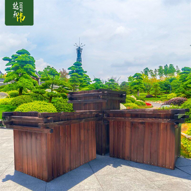 防腐木花箱户外广场种植箱欧式碳化实木长方形大号组合花盆正方形