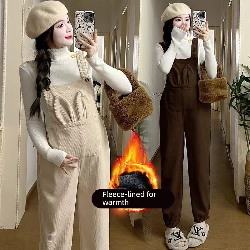 春季小个子孕妇背带裤2025新款时尚休闲孕妇裤子托腹长裤套装外穿