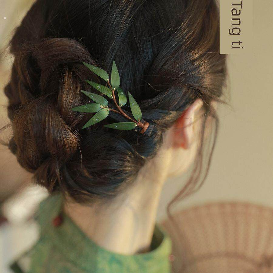 饰饰彷真水滴竹叶发夹边夹侧边女2025新款女后脑勺古风头饰高级感
