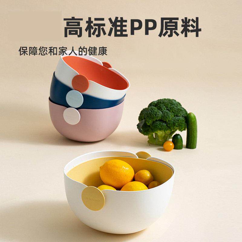 香彩水果盘双层沥水篮厨房塑料洗菜盆水果篮收纳筐客厅茶几菜篮子