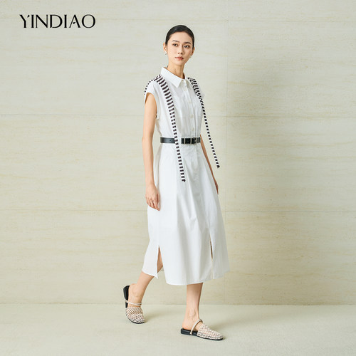YINDIAO引调条纹披肩长款连衣裙
