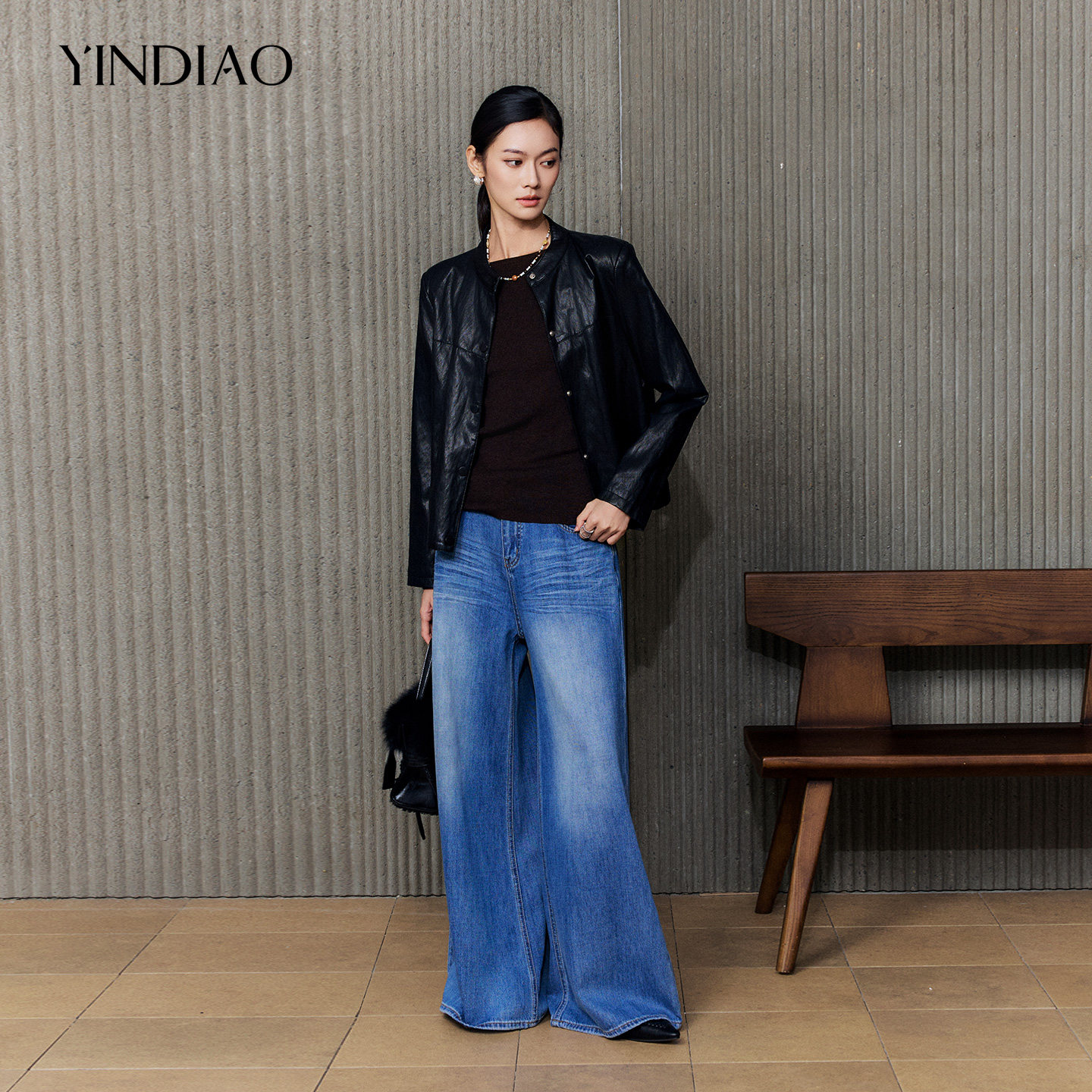 YINDIAO引调经典百搭立领皮外套