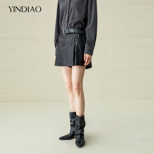 YINDIAO引调静酷风开叉皮短裤
