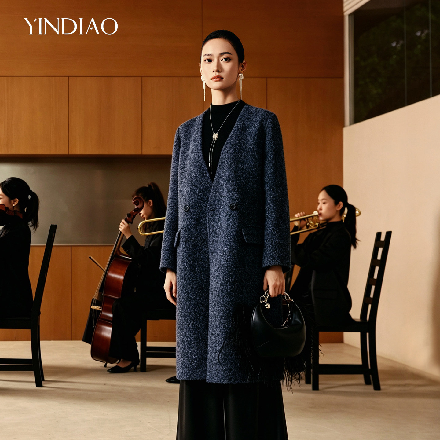 YINDIAO引调绵羊毛双面呢大衣