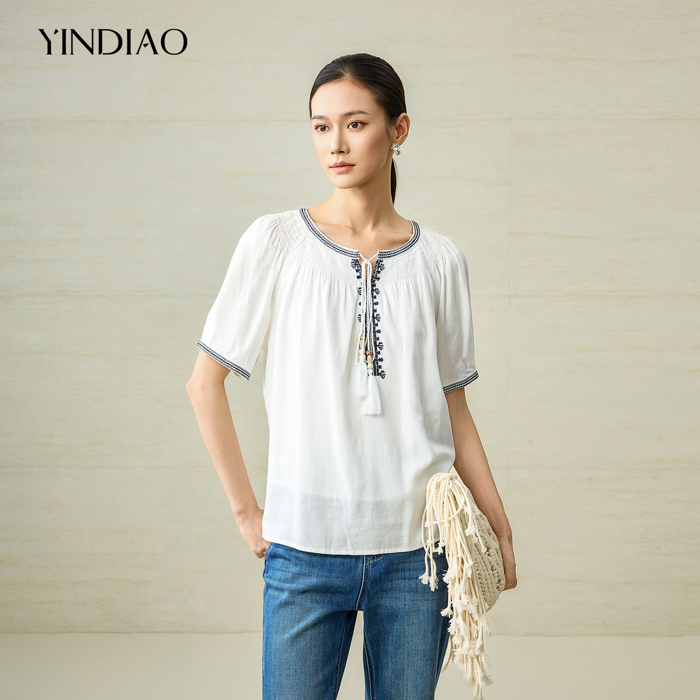 YINDIAO民族风流苏绣花打揽上衣