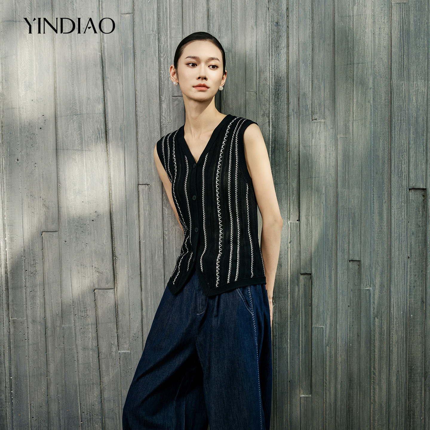 YINDIAO引调舒适条纹针织开衫