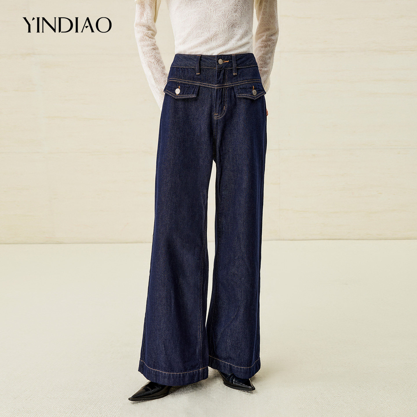 YINDIAO引调静酷风牛仔阔腿裤