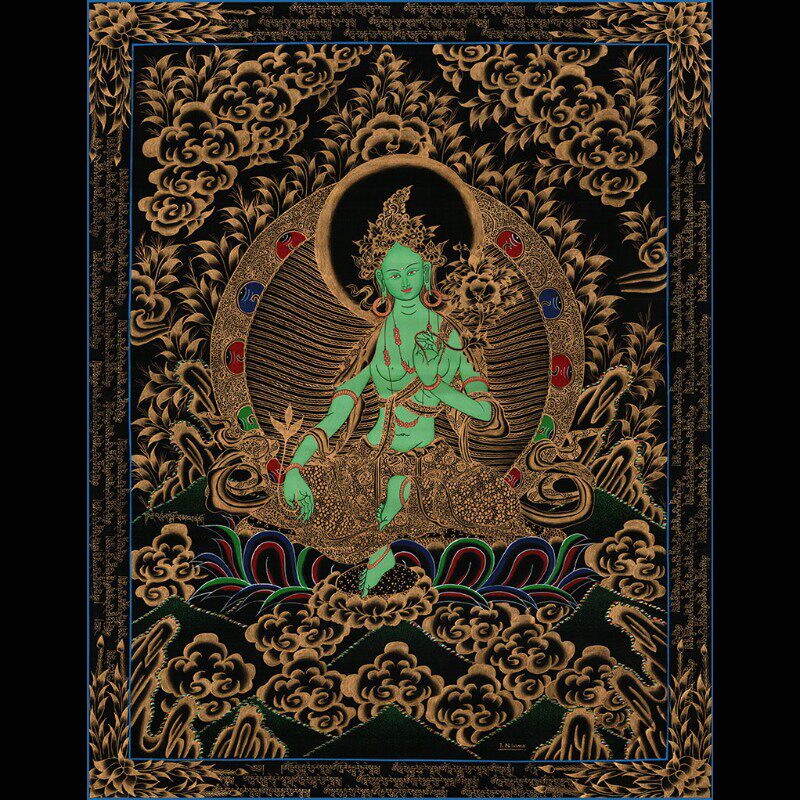 白度母文殊菩萨绿度母唐卡手绘diy 自画挂画手工描金上色涂色线稿