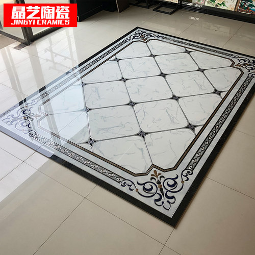客厅拼花地砖水刀微晶石饭厅过道现代简约800800爵士白拼花瓷砖