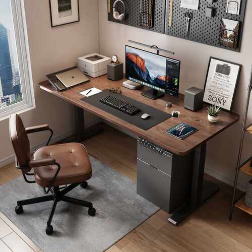 实木电动升降书桌电脑桌双电机全自动家用办公桌学习工作台电竞桌