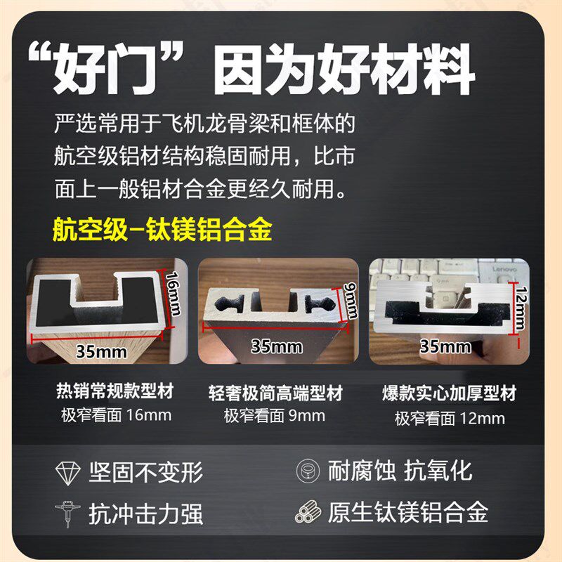 极窄厨房门阳台吊轨三联动隐藏式推拉门折客厅钛镁铝合金玻璃隔断