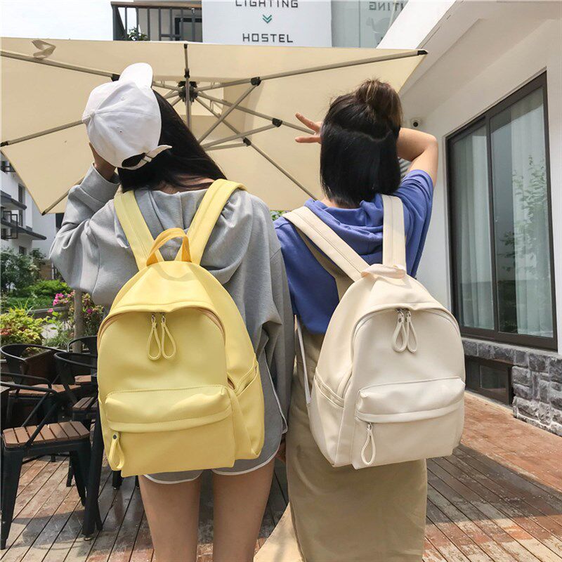 书包女韩版原宿ulzzang 高中学生背包 ins街拍PU皮纯色校园双肩包