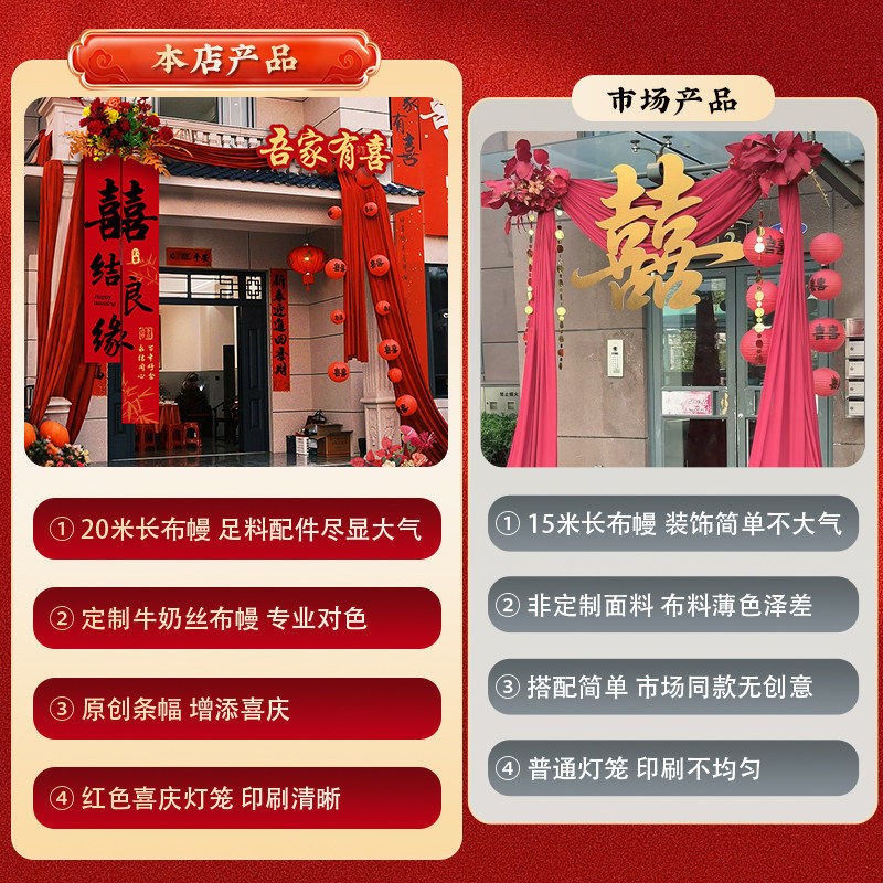 2026农村结婚庭院子婚礼布置自建房大门口婚房布幔布置装饰套装