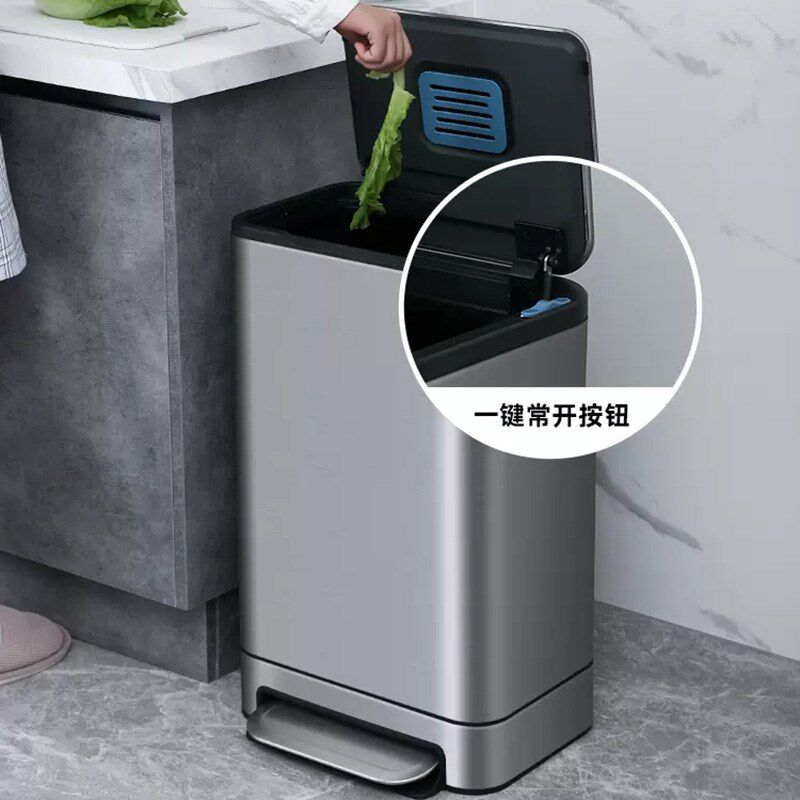 大号厨房商用不锈钢脚踩垃圾桶 静音缓降双层带内筒办公大堂脚踏