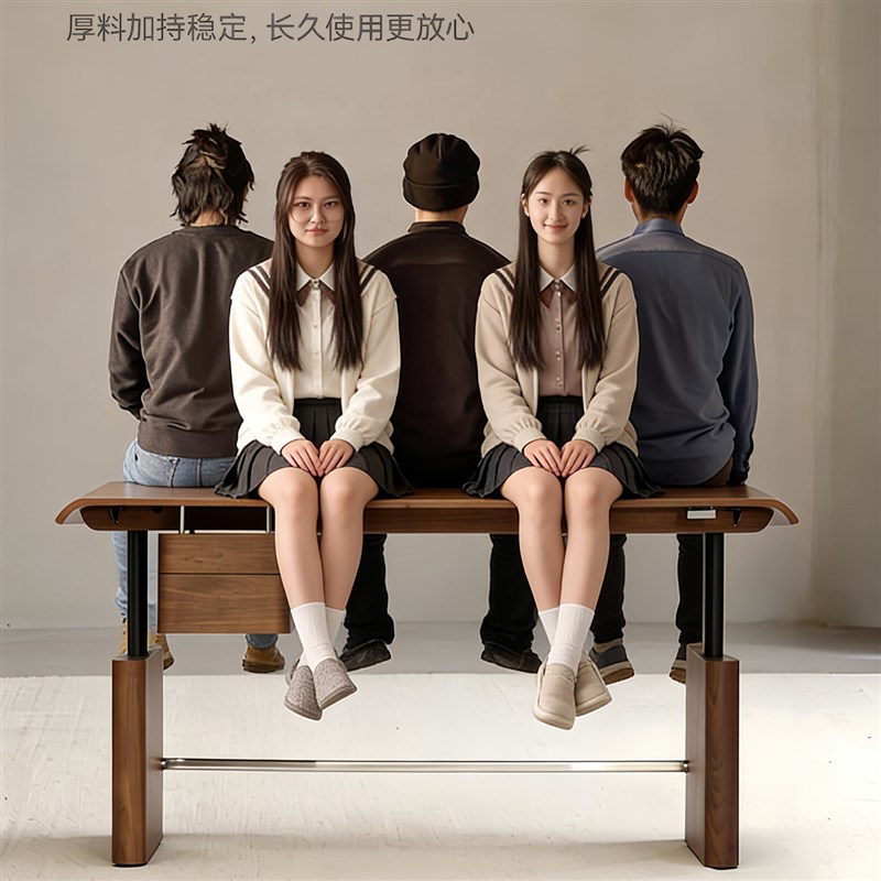 轻奢现代实木书桌书房简约电脑桌黑胡桃电动升降家用学习桌工作台