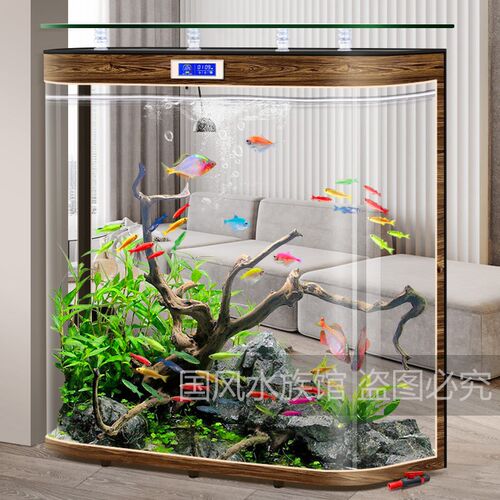 热弯玻璃鱼缸客厅中大型水族箱落地懒人免换水金鱼斗鱼生态自循环