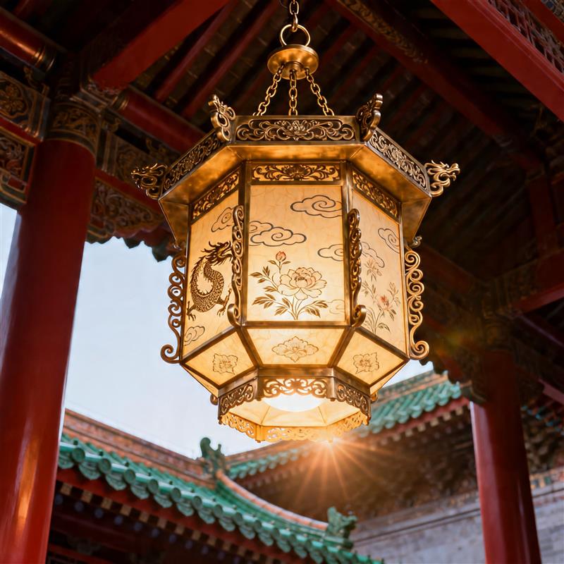 全铜中式仿古吊灯实木餐厅客厅灯具中国风雕花流苏吊灯戏曲风宫灯