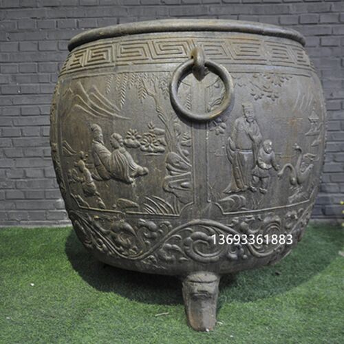仿古做旧铁缸铸铁花盆铁艺养鱼缸消防缸庭院别墅装饰茶楼园林摆件