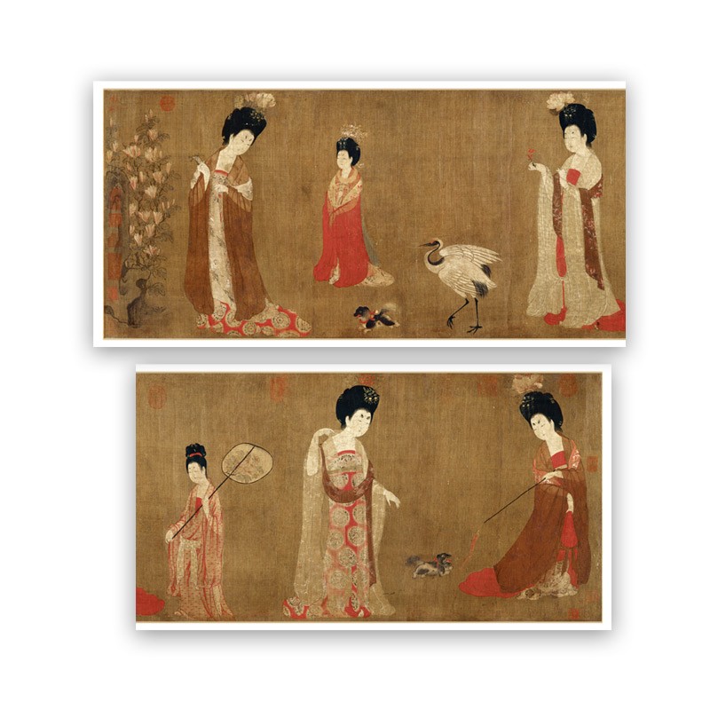 周肪簪花仕女图珍藏十大传世名画复古人物画复制高清喷绘怀旧国画