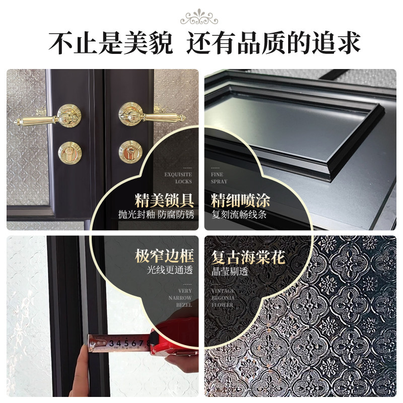 法式复古三联动拉门格子客厅阳台厨房隔断海棠花玻璃极窄平开门