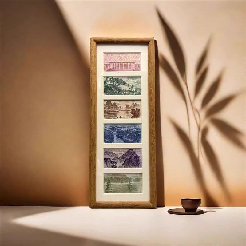 【下单立减50】增运多金画框摆台六连框钱币字画胡桃色木质相框TH