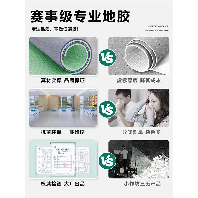 篮球场运动地板贴垫羽毛球乒乓球场室内健身房防滑舞蹈pvc橡胶地