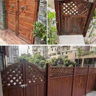 防腐木庭院门栅栏门碳化木门田园双开门农家小院造型门花园木栅栏