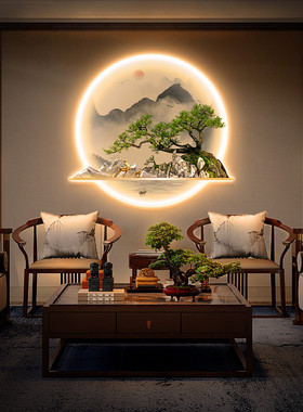新中式玄关装饰画迎客松灯画高级感氛围客厅壁画入户进门餐厅挂画