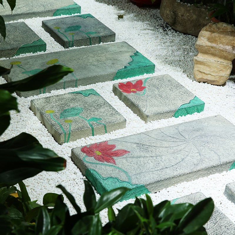 庭院造景布置莲花汀步石户外别墅小院子地砖铺路石草坪花园踏步石