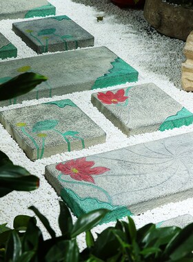庭院造景布置莲花汀步石户外别墅小院子地砖铺路石草坪花园踏步石