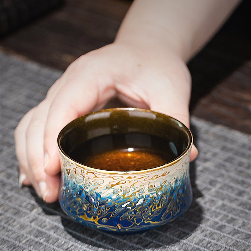 五和漆器茶具福州非物质文化遗产漆器手工渐变蓝木轮胎防烫防摔茶图片