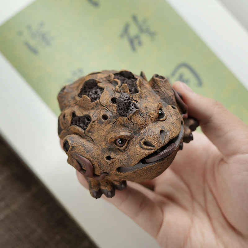 陈洪军树皮金蟾宜兴紫砂茶宠摆件精品可养茶具茶盘招财全手工茶玩