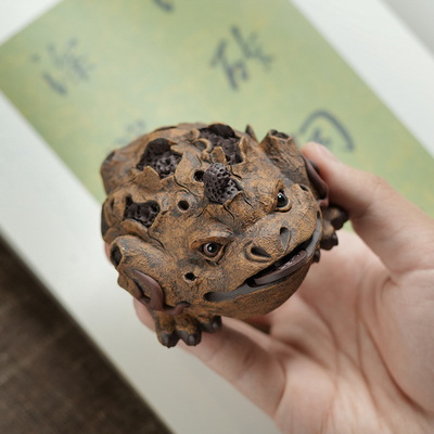 陈洪军树皮金蟾宜兴紫砂茶宠摆件精品可养茶具茶盘招财全手工茶玩