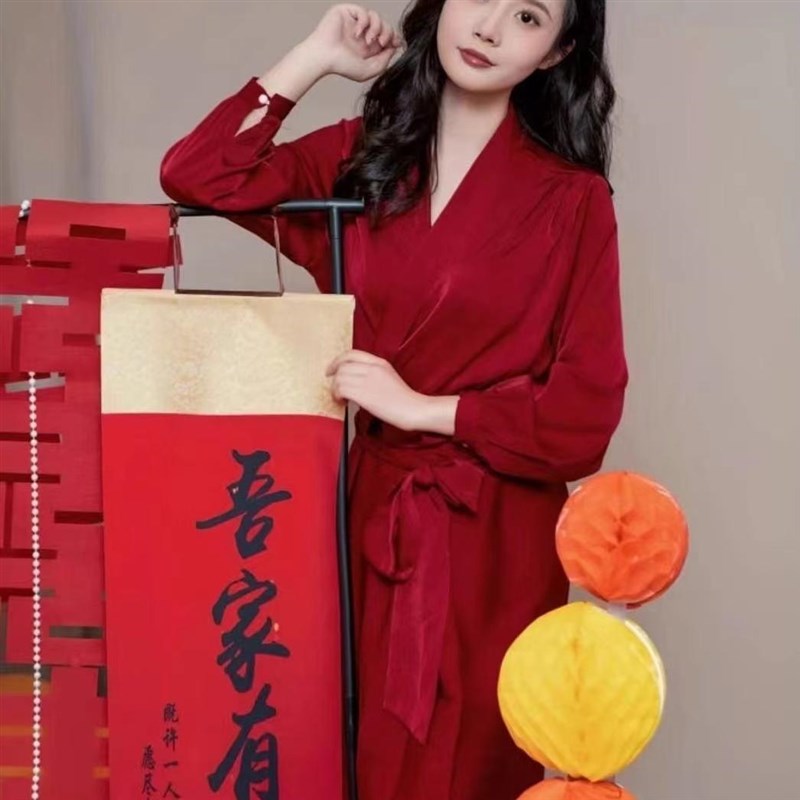 新娘结婚晨袍女新中式红色蝴蝶结睡裙伴娘睡袍本命年睡衣晨拍礼服