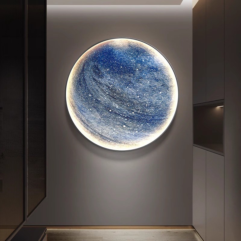 现代轻奢月球星球玄关卧室圆形装饰画 画客厅沙发背景墙LED灯墙壁