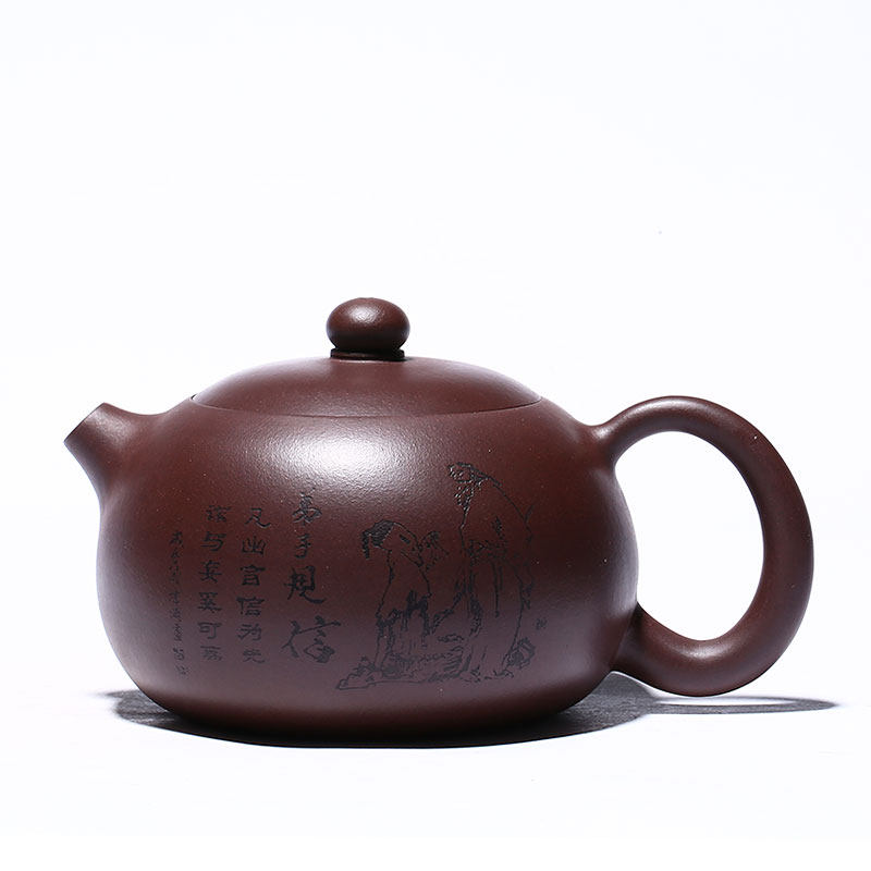 大容量紫砂壶西施卡盖球孔宜兴名家纯手工原矿老紫泥刻画茶具中式