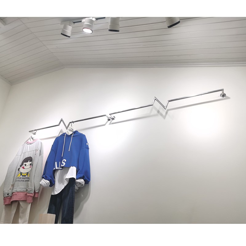 服装店墙上正挂不锈钢拉丝衣架子服装货架壁挂式挂版展示架店装饰