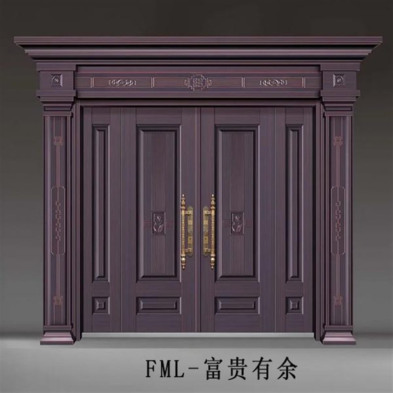 锌合金仿铜别墅大门双开门四开门农村自建房家用防盗门入户进户门