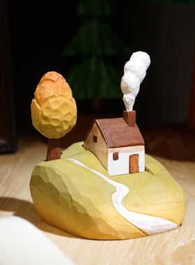 故乡的原风景手工木雕小摆件解压治愈田园小屋创意桌面装饰品