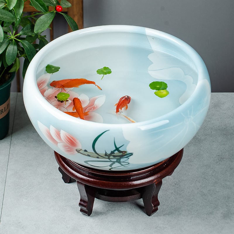 景德镇陶瓷鱼缸手绘桌面大号招财金鱼乌龟缸盆睡碗莲水仙荷花盆缸