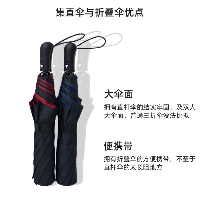 两折自动伞双层大号加厚防晒双人折叠伞晴雨两用商务纯色礼品伞