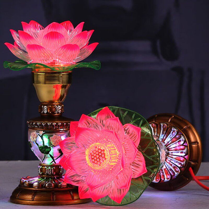 仿古莲花灯七彩变色LED供佛灯长明灯祖先供灯佛灯荷花灯插电蜡烛