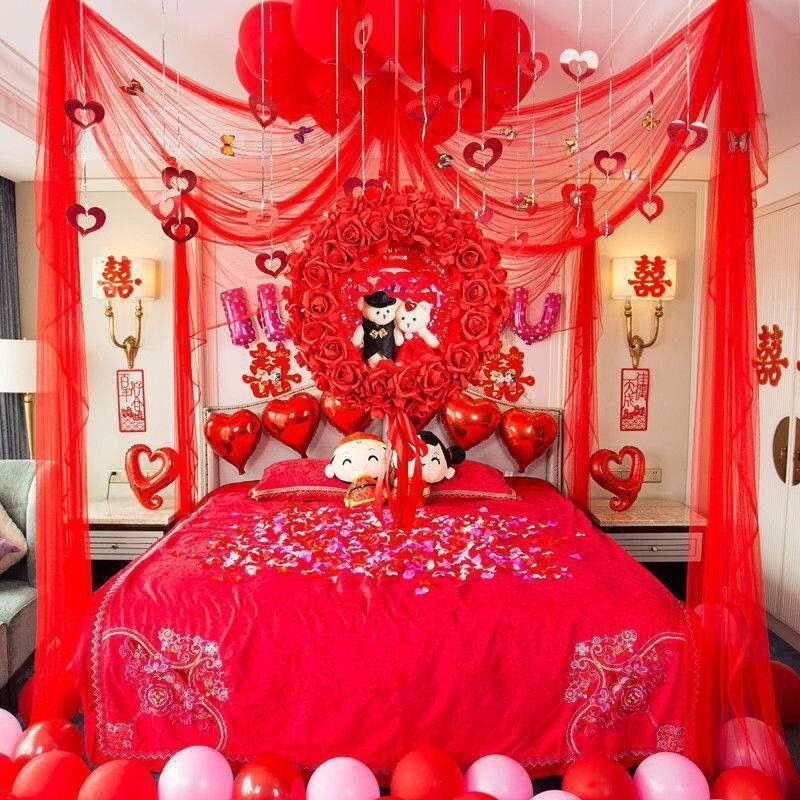 花球纱拉花男方婚房悬吊式天花板装饰装饰缦婚礼套装女方婚房屋顶