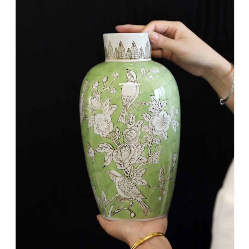芙菡居品青花瓷手绘花瓶新中式创意陶瓷客厅插花玄关家居摆件