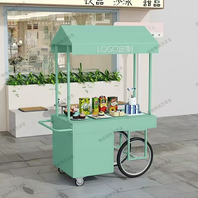 欧式铁艺花车超市促销车带柜子花店移动摊位车地摊创意户外餐车