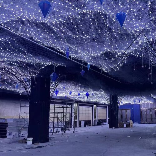 婚礼堂星空婚礼星星灯婚庆铁丝造型渔网灯装饰满天星空网发光吊灯