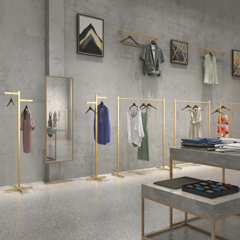 简约服装店展示架铁艺落地展架男女服装侧挂正挂衣服架子中岛货架
