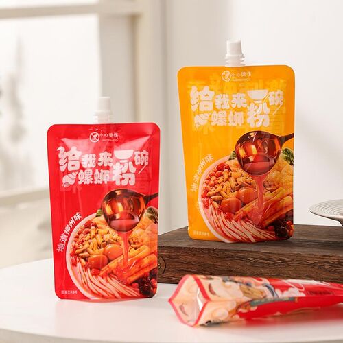 螺蛳粉打包汤汁吸嘴自立袋一次性外送装汤袋密封汤料包装带盖子袋